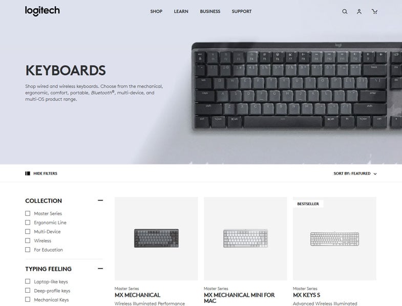 Logitech offer a wider range of different keyboards